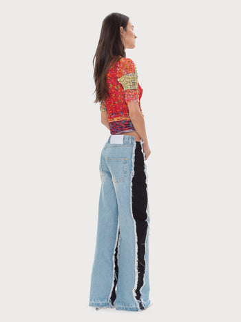 Buy Vintage Effect Jeans With Contrast Side Panels – Bottoms by Ksenia Schnaider | Ethical & Sustainable Fashion