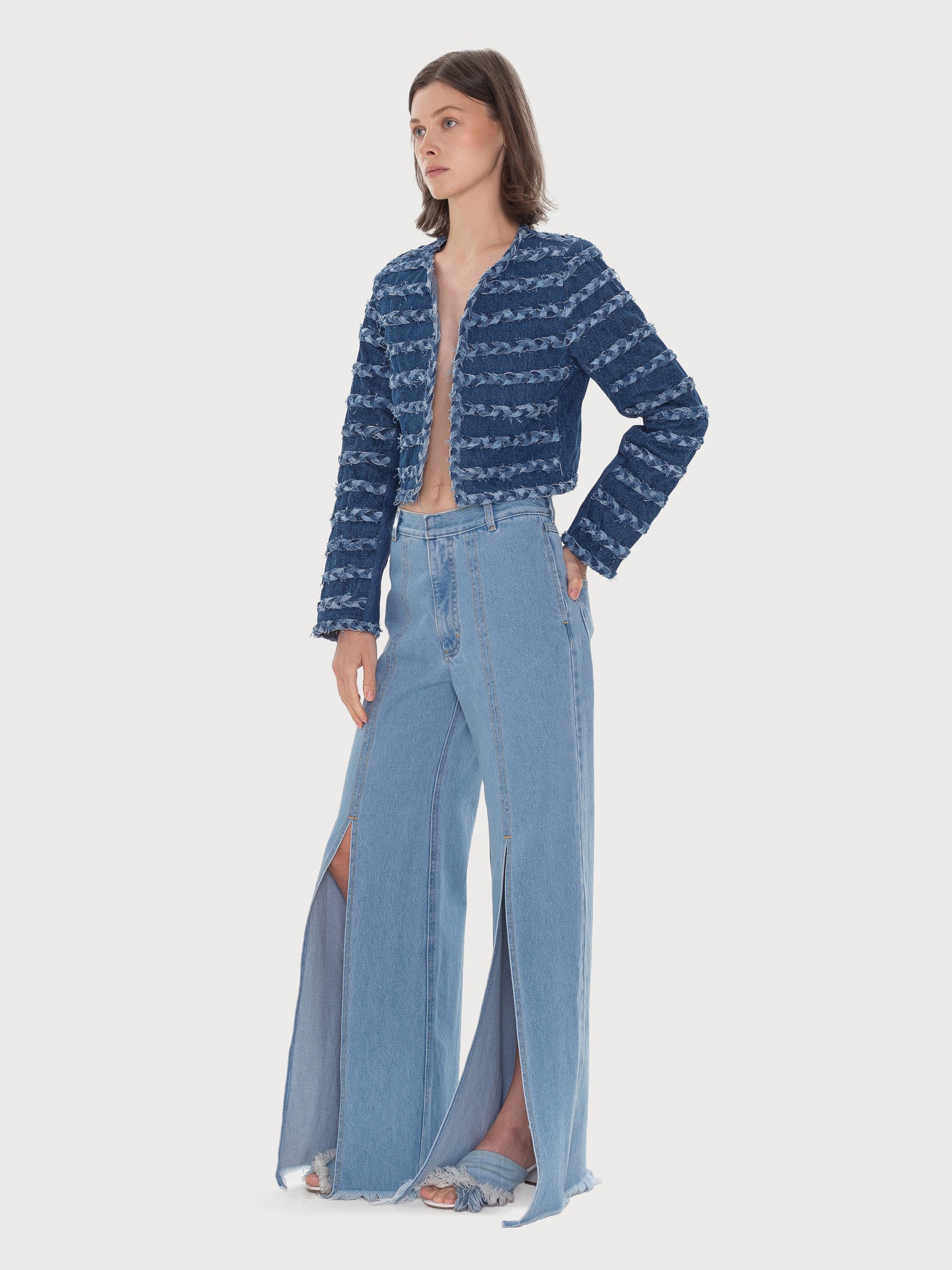 Buy Front Splits Flared Jeans – Bottoms by Ksenia Schnaider | Ethical & Sustainable Fashion