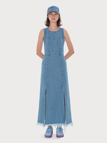 Buy Denim Maxi Dress with Side Slits – Dresses by Ksenia Schnaider | Ethical & Sustainable Fashion