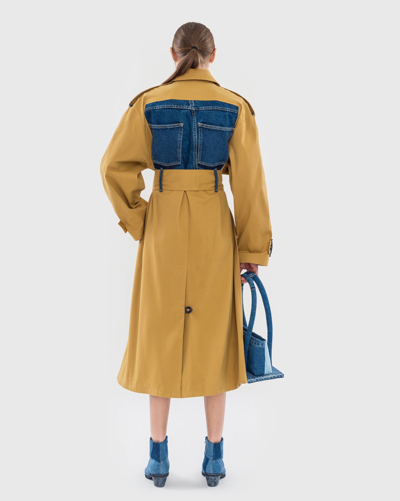 Buy Reworked Trench with Denim Back Detail – Outerwear by Ksenia Schnaider | Ethical & Sustainable Fashion