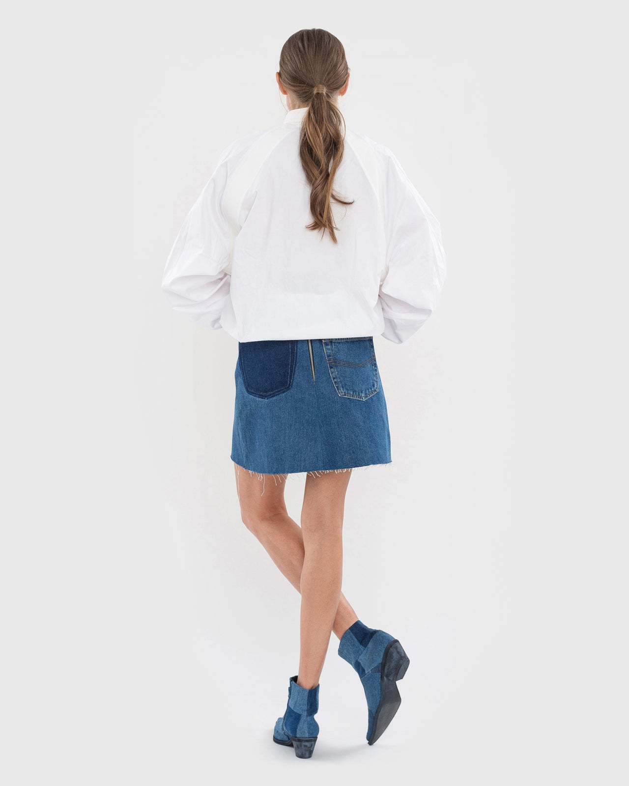 Buy Reworked Mini Skirt with Denim Rug Detail – Bottoms by Ksenia Schnaider | Ethical & Sustainable Fashion