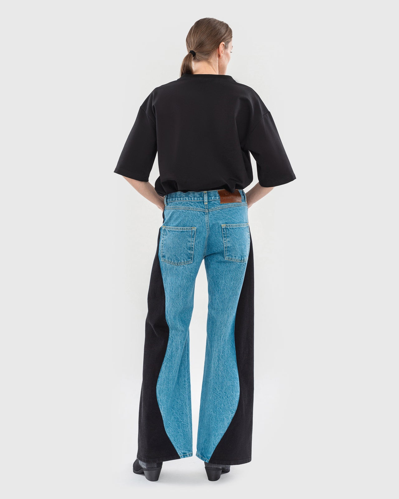 Buy Flared Wavy Jeans with Contrast Side Lines – Bottoms by Ksenia Schnaider | Ethical & Sustainable Fashion