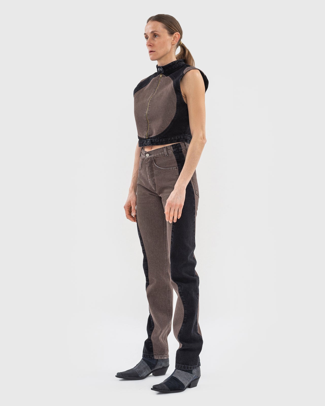 Buy Wavy Jeans with Contrast Side Lines – Bottoms by Ksenia Schnaider | Ethical & Sustainable Fashion