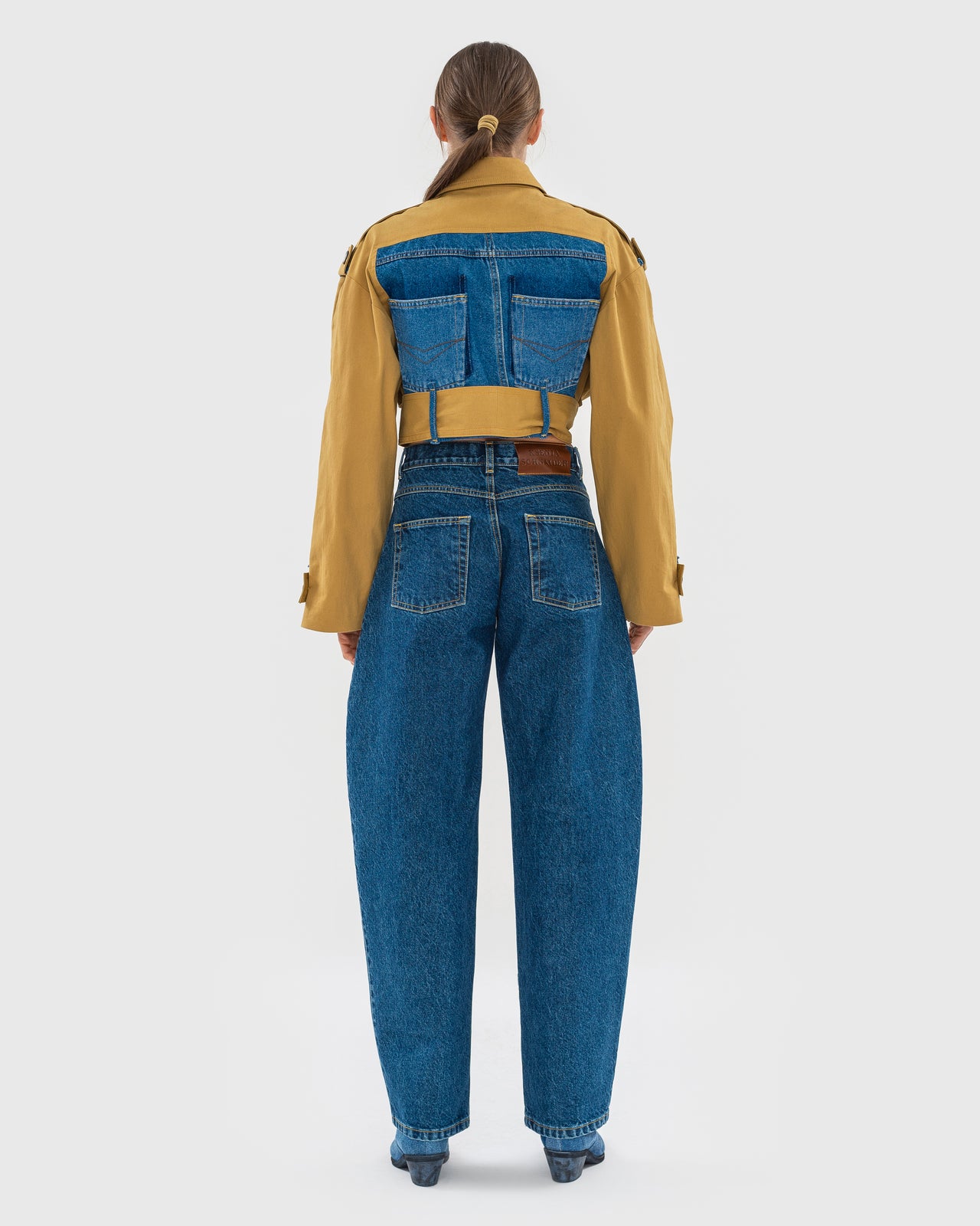 Buy Reworked Trench Jacket with Denim Back Detail – Outerwear by Ksenia Schnaider | Ethical & Sustainable Fashion