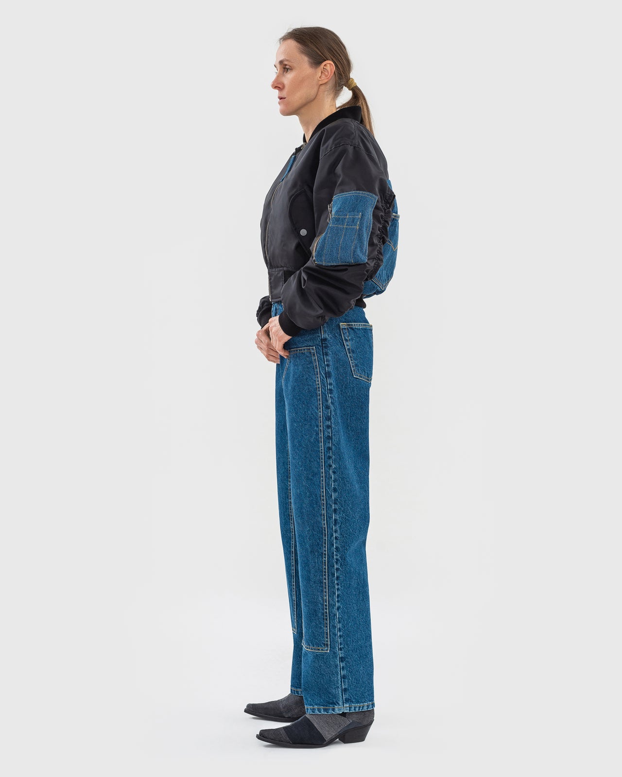 Buy Hybrid Denim Bomber – Outerwear by Ksenia Schnaider | Ethical & Sustainable Fashion